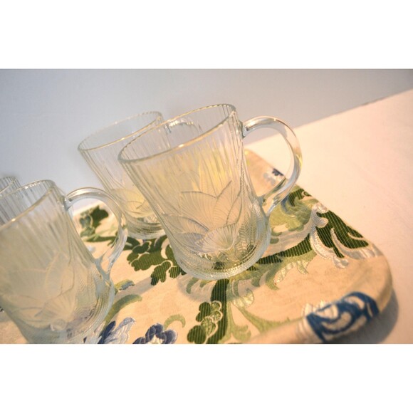 French Mugs Clear Canterbury Crocus Four 10 oz.Arcoroc - Picture 5 of 7